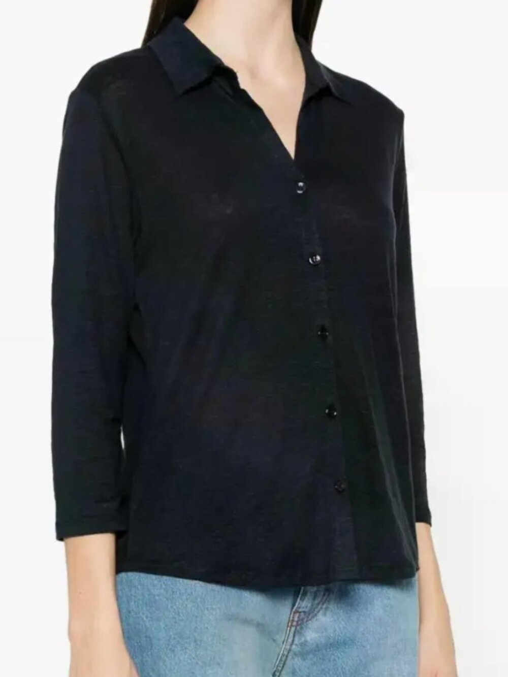 Majestic Filatures Black Slub-Texture Linen Button Down Collar Shirt - Size 3/M